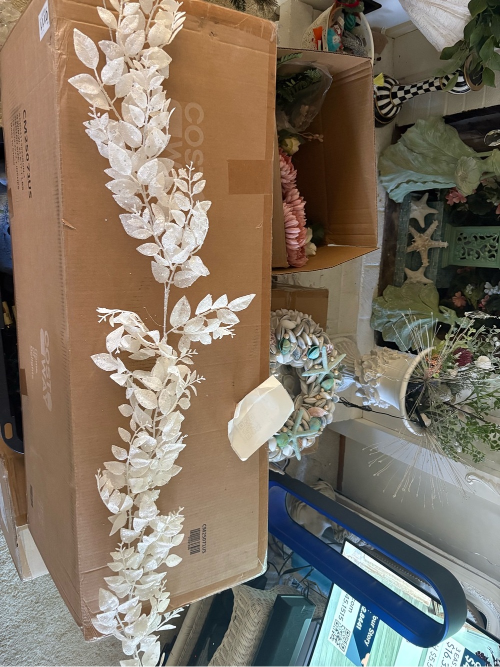 Glitter White Leaf Garland Set- Home Accents
